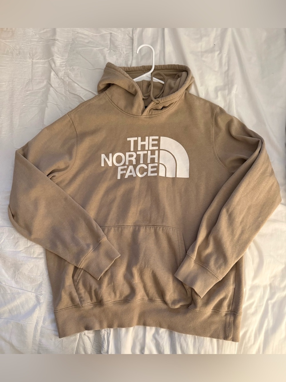 The North Face Men's Beige Pullover Hoodie with White Logo